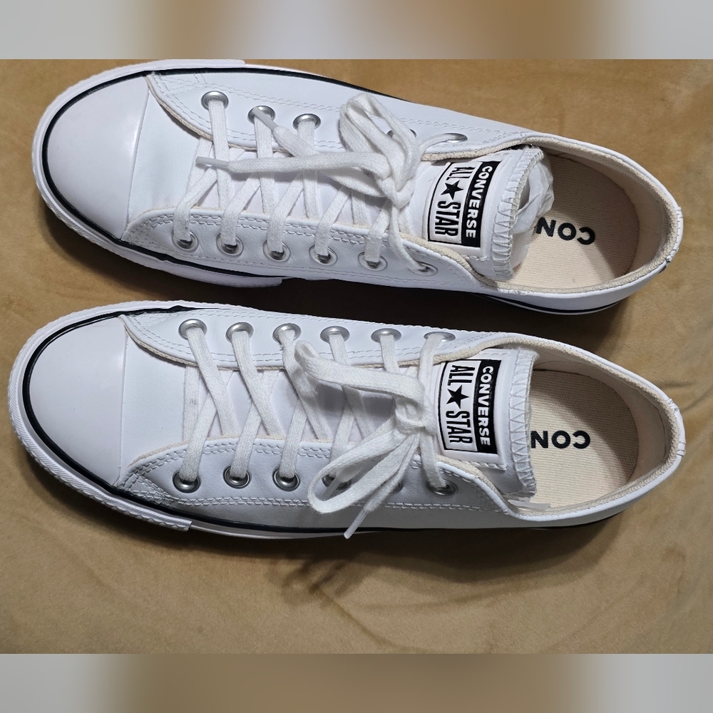 Converse White Low Top Platform Sneakers with Black Trim - Picture 12 of 12